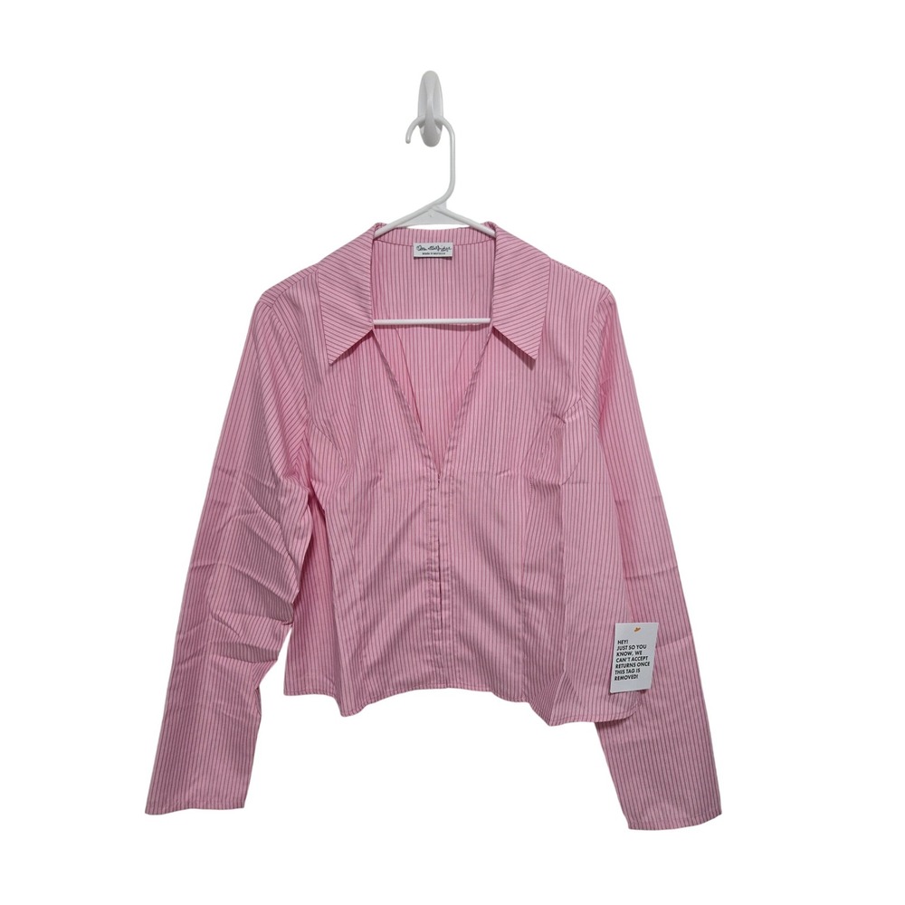 Miss Selfridge poplin fitted shirt in pink stripe - Size US 12